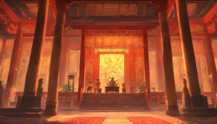 Inside the ancient governor&#39;s mansion，，Western Regions，Han Dynasty，no one in the screen，Ash，Looking up at the tall Governor&#39;s chair，The pillar is black，No one can