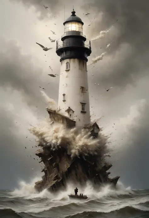 Lighthouse, by Jeremy Geddes, best quality, masterpiece, 8k, Representative work, official art, Professional, Ultra intricate detailed