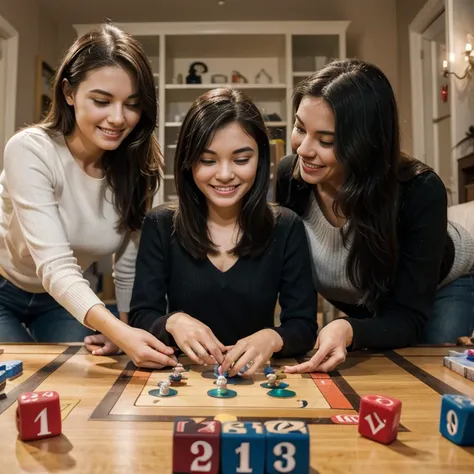 Happy family playing board games for New Year.