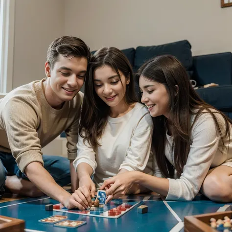 Happy family playing board games for New Year.