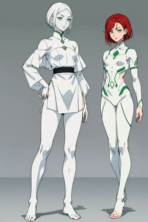 ((Full body photo,standing, feet on the ground)), cute girl,Short red hair, green eyes, white skin, black clothes, 🇮🇶, White skin, Very white skin