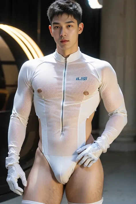 (masutepiece,High resolution,ultra - detailed:1.0),1(Boy,Robot Boy),Perfect male body,Look at the camera,Delicate eyes and delicate face,extremely details CG,Unity 8k壁纸,intricate-detail,solo person,Detailed face, (Futuristic skin-perfect white bodysuit), B...