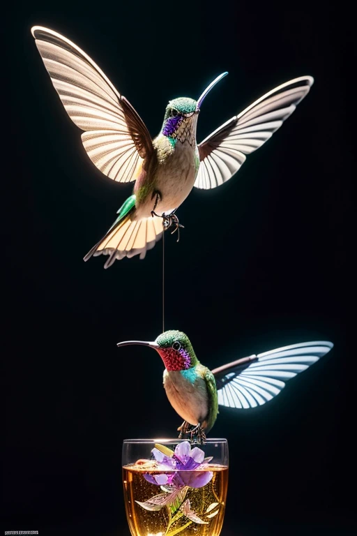 (best quality,highres,ultra-detailed),(realistic,photorealistic:1.37),mechanical hummingbird,plasma-sipping,fantastical,vivid colors,portraits,fluorescent flowers,light source,bokeh,surreal lighting,masterpiece:1.2