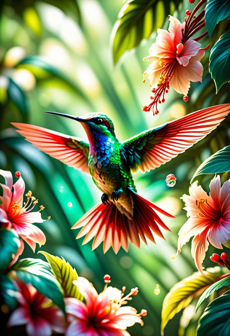 (best quality,4k,8k,highres,masterpiece:1.2),ultra-detailed,(realistic,photorealistic,photo-realistic:1.37),colorful hummingbird...