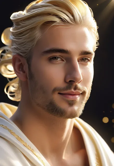 photorealistic, (hyperrealistic:1.2), handsome white man, masterpiece, best quality, extremely detailed face, perfect lighting, nice hands, perfect hands, A divine and radiant man in celestial splendor, (heavenly presence:1.2), (serene expression), (majest...