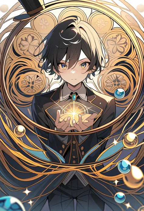 A young magician surrounded by various types of magic circles、