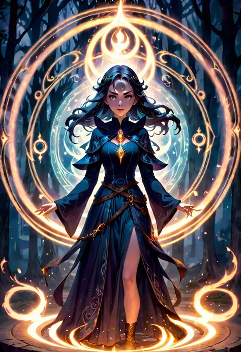 (a girl standing in the center of a magic circle),dark sorcery,detailed engravings,glowing sigils,ancient symbols,spellbinding atmosphere,mystical aura,elaborate patterns,magical flames,flickering candles,smoke swirling,ethereal mist,mysterious glow,dramat...