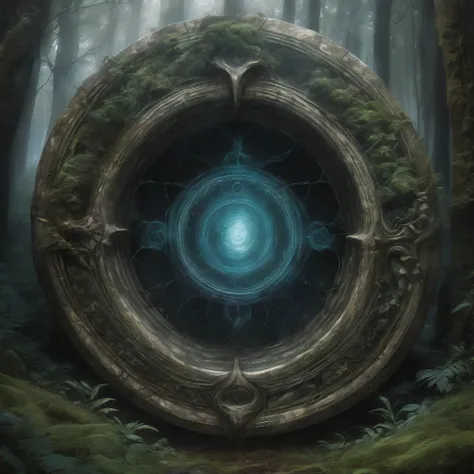 (Magic Circle:1.5), aesthetic, extremely detailed, Fantastic, Illustration, mid shot, Magic Circle, intrigued, (mystical energies:1.2) swirling within, ancient stone circle, misty forest, soft glow, two tone lighting, dim light, fantasy, contrast, watercol...