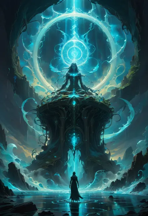 Magic Circle, Exaggerated energy, fantasy concept art, Bioluminescence, Surrealist, Ethereal, by Noah Bradley, (best quality, masterpiece, Representative work, official art, Professional, Ultra intricate detailed, 8k:1.3)