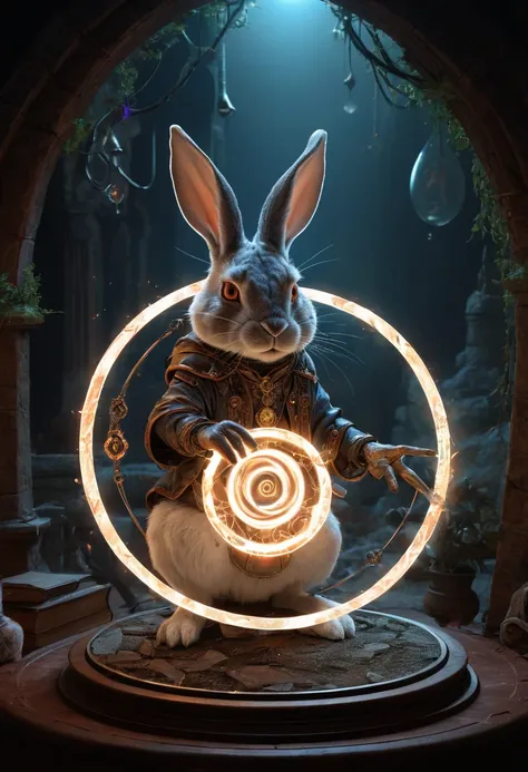 Magic Circle, Exaggerated energy, fantasy concept art, luminescence, newest, rabbit Mage, by Rodney Joseph Byrne, (best quality, masterpiece, Representative work, official art, Professional, Ultra intricate detailed, high detail:1.3)