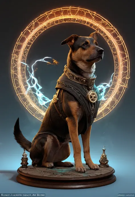 Magic Circle, Exaggerated energy, fantasy concept art, luminescence, newest, dog Mage, by Rodney Joseph Byrne, (best quality, masterpiece, Representative work, official art, Professional, Ultra intricate detailed, high detail:1.3)