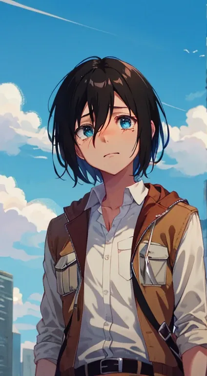 mikasa crying and looking at the sky while erin is dead,attack on titan,high quality,charp focus