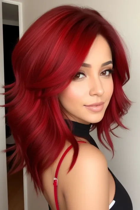 cabello rojo sexy con mi verga parada con la mirada perdida hipnotizada