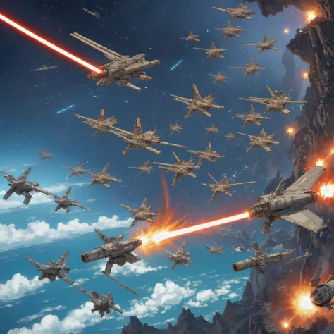 Aerial view of the Gungan army fighting the droid army in Star Wars