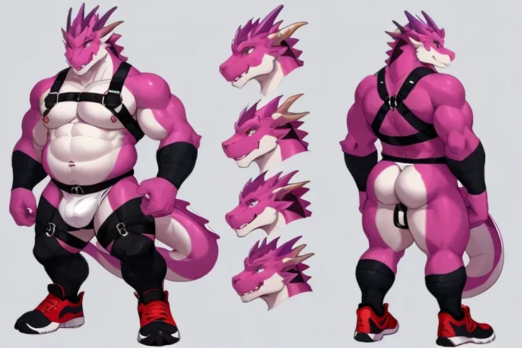 there are two different poses of a gray dragon male, back position, front position,sketches of a dragon male, pink dragon fursona, [ character design ], character adoptable, anthropomorphic dragonmale, tome + concept art, full body concept, fursona art, fu...