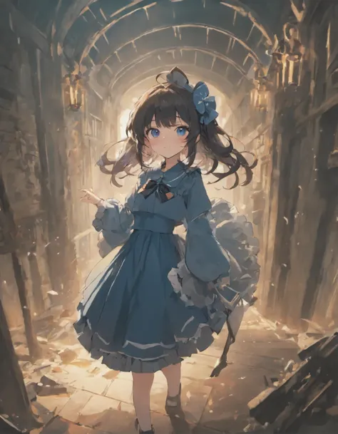 Costume planning theme British Romantic Classical Lolita Long black hair Young lady Blue eyes Slender Hairpin Feel the coldness in beauty Top quality Standing in the ruins 