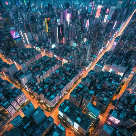 Aerial View, aesthetic, extremely detailed, Birds Eye View, Exquisite, High-resolution, Photography, Aerial Shot, Cityscape, Urban Skyline, Futuristic City, Dynamic Lighting, Luminous, Cinematic, Drone, Aerial, Todd McFarlane, Frank Miller, Neo-Tokyo, Drea...