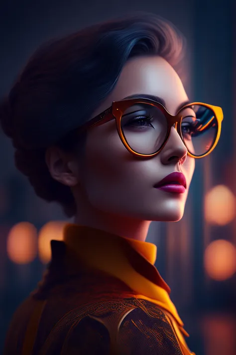 (retrato fashionista realista, uma mulher francesa, mais velha, idosa, rosto europeu, imagem rica em detalhes, with yellow glass...