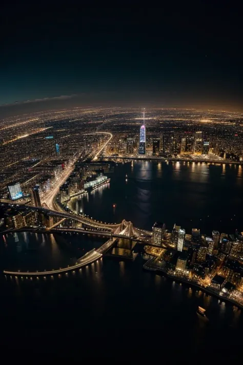 "Glowing Cityscape: A Nighttime Aerial View of a Metropolis"