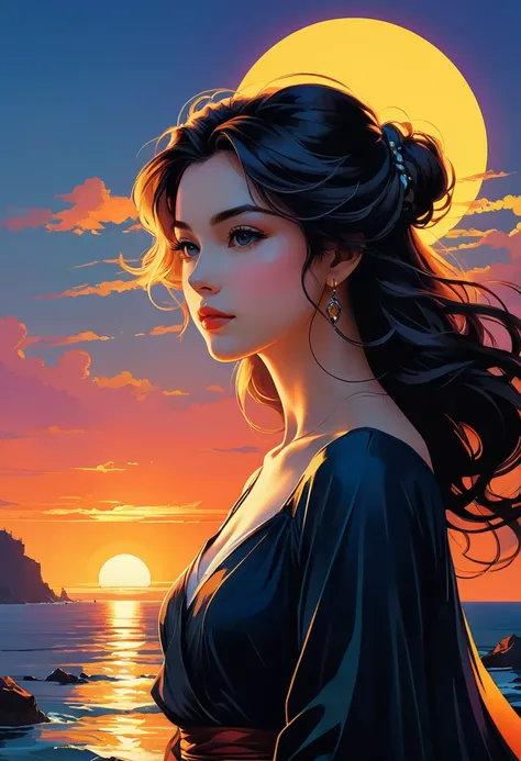 fluorescent horizon, digital brush strokes, stylish studio shading on top,
Shadow art, digital illustration, comic style. close-up, high quality, 8K Ultra HD, double exposure, beautifully designed goddess silhouette and sunset coast, minimalist, crisp line...