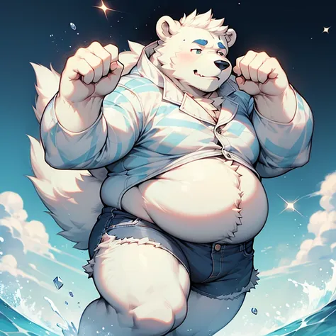 polar bear,plush,chubby,fatty,white fur,a coat,jeans,sherlock holmes style,detective style