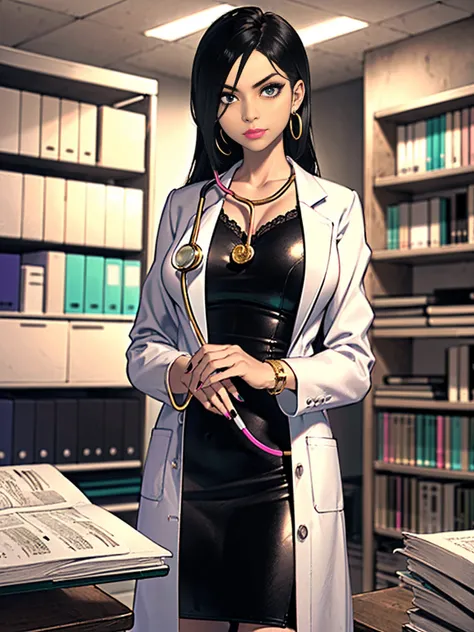 ((1girl, solo ,alone, shoko_sugimoto, black eyes, long hair, black hair, standing), painted nails, gold bracelets, ruby earrings)), ((pink lipstick, Extremely detailed, ambient soft lighting, 4k, perfect eyes, a perfect face, perfect lighting, a 1girl)) au...