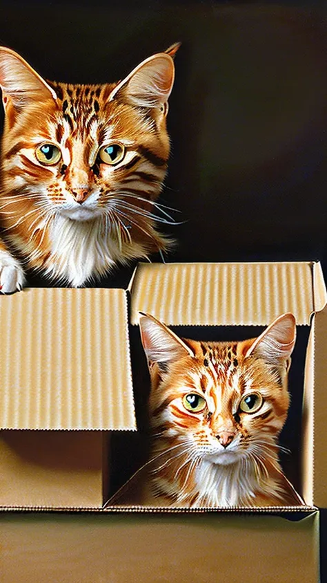 (highres,masterpiece:1.3), (16k,high resolution:1.3), (realistic,photorealistic:1.37),three cats in amazon cardboard box