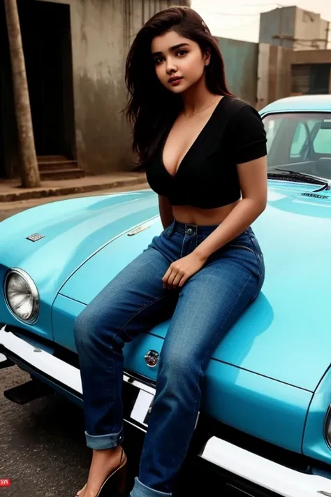 alia bhatt sitting on a car hood, graphic , GTA style