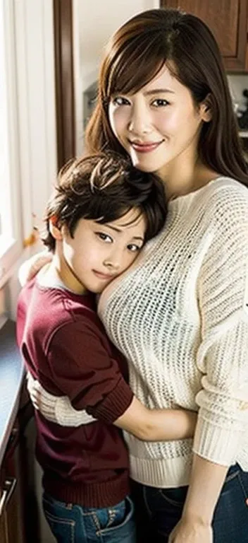 Japan&#39;s most beautiful mother、big breasts、Too erotic mom、Shota son sandwiched between his mother&#39;chest、A body that accepts all sexual desires、standing in the kitchen、Gray long sleeve tight knit、Put on your pants、highest quality、say good morning wit...