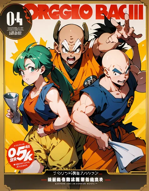 dragon ball anime illustration、Sun Wukong、Piccolo Daimaou、TIANJIN RICE、Drink tea、bloomers、Krillin、Master Roshi、Group Picture、Cover picture、akira toriyama style、The background is、Tenkaichi Ball venue、ultra detailed, ultra high res, 8k, best quality, masterp...