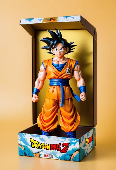 (best quality,4k,8k,highres,masterpiece:1.2),ultra-detailed, goku doll inside a box, product for sale, dragon ball