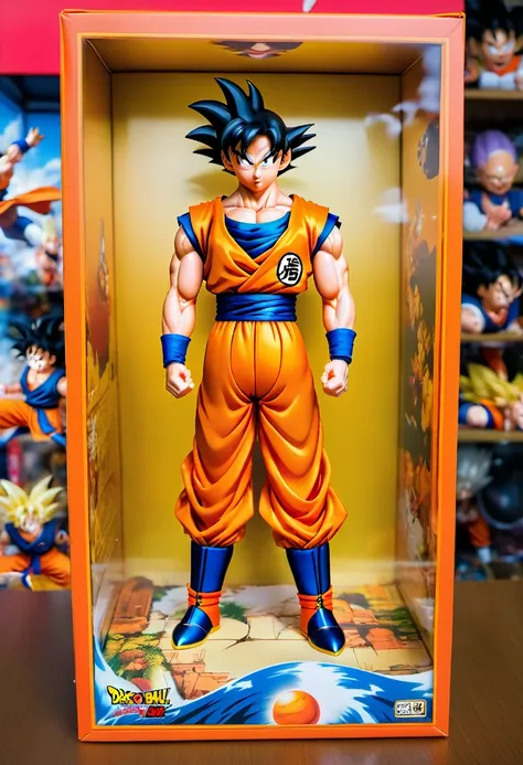 (best quality,4k,8k,highres,masterpiece:1.2),ultra-detailed, goku doll inside a box, product for sale, dragon ball, in the windo...