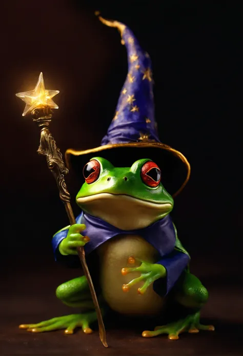 frog wearing a wizard hat holding a wizard staff