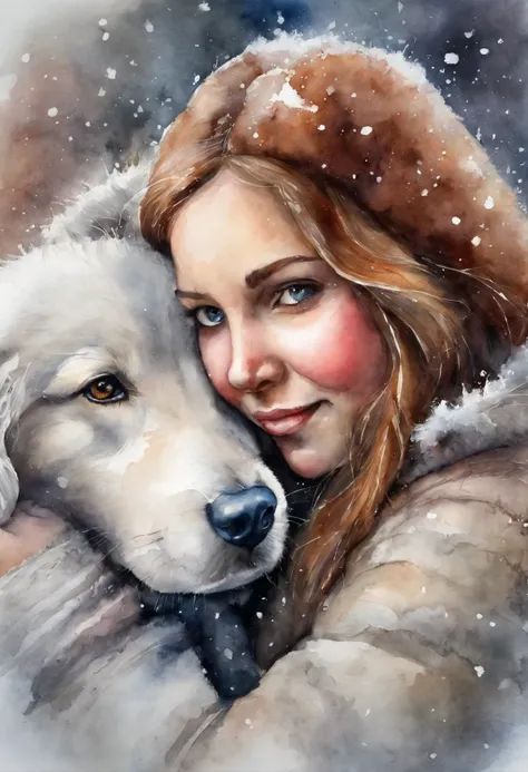 cuddling, the heart is crying, girls, snow, winter, girl hugging a dog