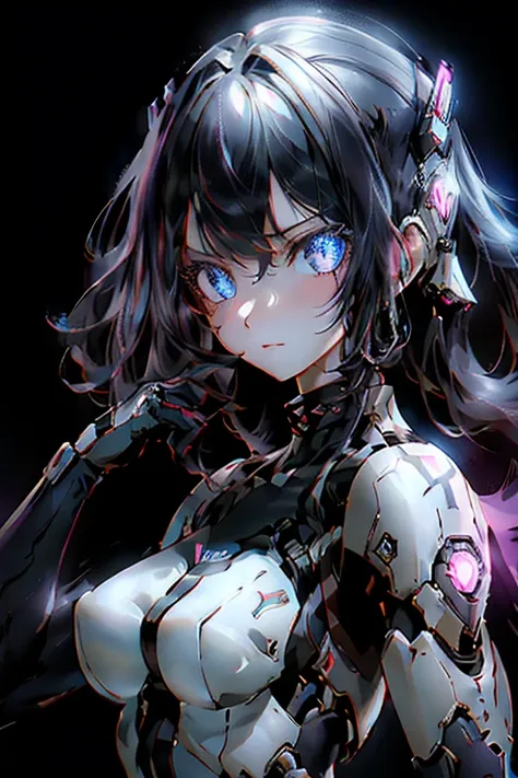 An artwork of a girl with futuristic bionic arms., created using a combination of digital illustration and 3D rendering. La chica tiene ojos bellamente detallados, labios, y cara. His bionic arms are extremely detailed., Showcasing advanced mechanical comp...