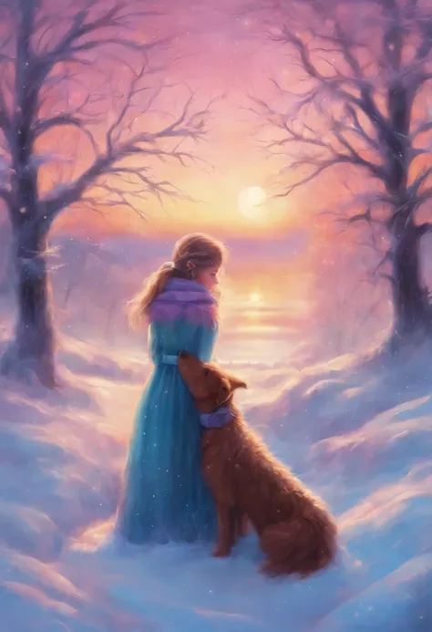 cuddling, the heart is crying, girls, snow, winter, girl hugging a dog