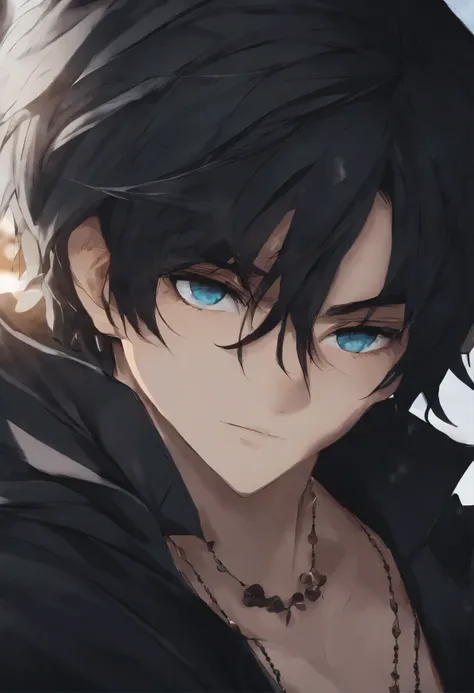 Menino de cabelo preto e olhos azuis anime