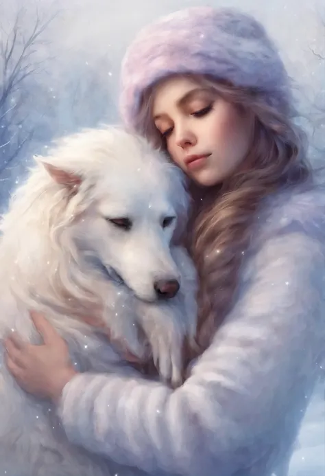 cuddling, the heart is crying, girls, snow, winter, girl hugging a dog