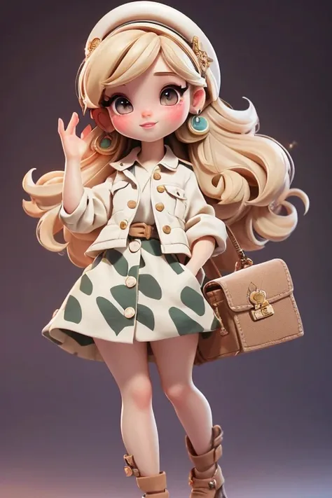 Create a series of cute cibi-style dolls on a cute safari theme, each with a lot of details and 8K resolution. All dolls must have the same solid background pattern and be completed in the image., showing (whole body, including legs: 1.5) Mini Safari Doll:...