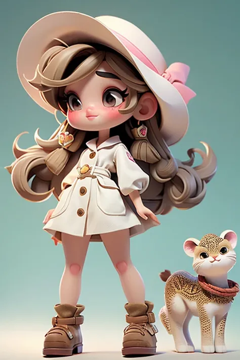 Create a series of cute cibi-style dolls on a cute safari theme, each with a lot of details and 8K resolution. All dolls must have the same solid background pattern and be completed in the image., showing (whole body, including legs: 1.5) Mini Safari Doll:...