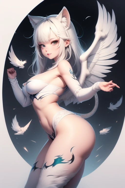 Fox face, white eagle wings, white tiger body, dragon tail