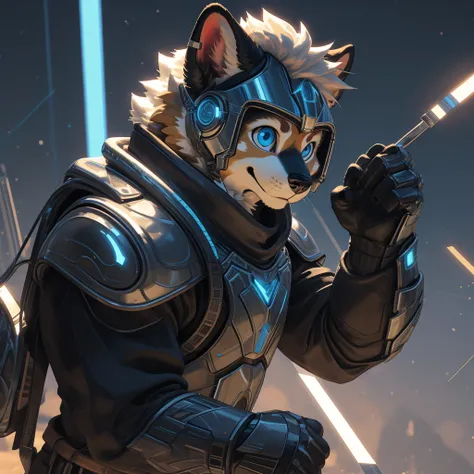 Ultra-realistic artwork, depicting an endearing Pomeranian puppy donning futuristic ninja armor, ready to commence an exhilarating escapade. His fur, intricately detailed and flawlessly rendered, stands out against the sleek, metallic surface of his armor....