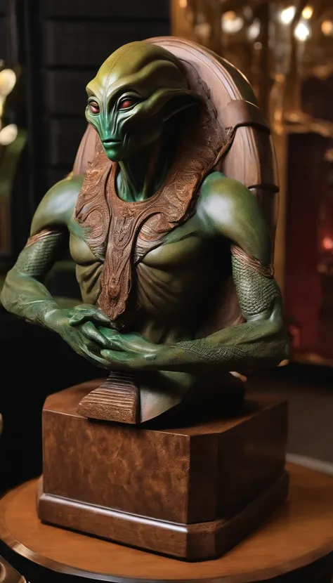 Solid wood combined with stone，Alien bust sculpture，Works of masters，tmasterpiece，8K