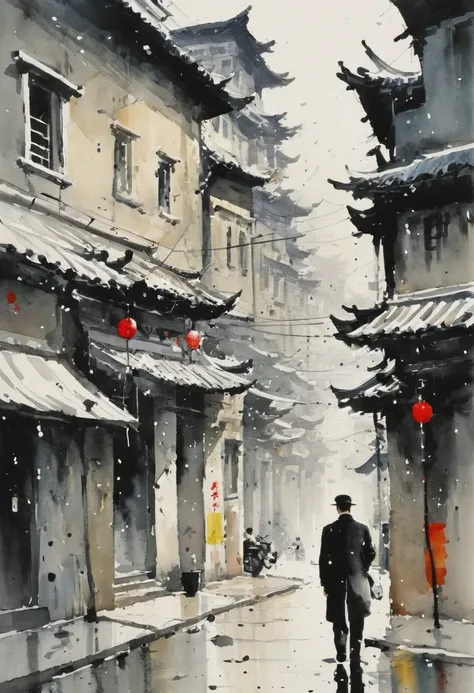 by Wu Guanzhong, watercolor art, secret agent, spy, masterpiece, high details, intricate detailed