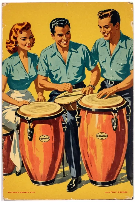 vintage picture,congas,50s pulp illustration