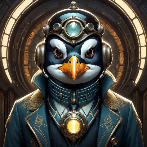 symmetry, aesthetic, extremely detailed, symmetrical, symmetry portrait of penguin from bioshock, vintage, sci-fi, tech wear, gl...