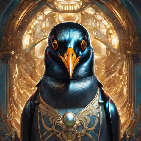 symmetry, aesthetic, extremely detailed, symmetrical, symmetry portrait of penguin from bioshock, vintage, sci-fi, tech wear, gl...