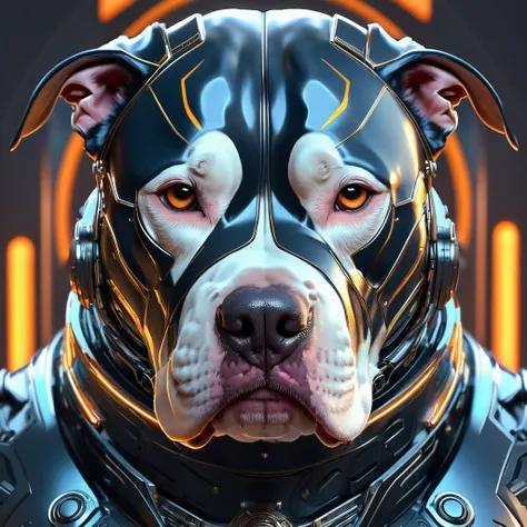 symmetry, aesthetic, extremely detailed, symmetrical, symmetry!! portrait of pitbull, sci-fi armour, tech wear, glowing lights!!...