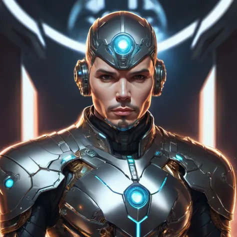 symmetry, aesthetic, extremely detailed, symmetrical, symmetry!! portrait of pitbull, sci-fi armour, tech wear, glowing lights!!...