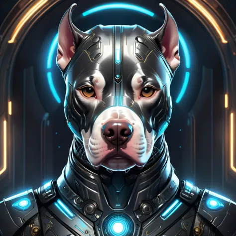 symmetry, aesthetic, extremely detailed, symmetrical, symmetry!! portrait of pitbull, sci-fi armour, tech wear, glowing lights!!...